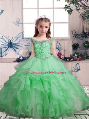 Ball Gowns Organza Scoop Sleeveless Beading and Ruffles Floor Length Lace Up Casual Dresses