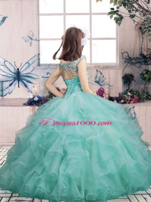 Ball Gowns Organza Scoop Sleeveless Beading and Ruffles Floor Length Lace Up Casual Dresses