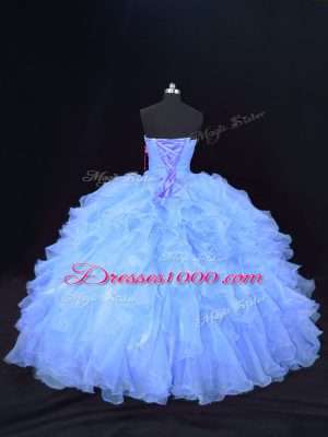 Unique Strapless Sleeveless Lace Up Quinceanera Gown Purple Organza