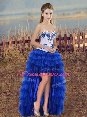 Hot Selling Sweetheart Sleeveless Lace Up Pageant Dress for Girls Royal Blue Organza
