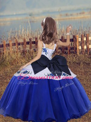 Teal Sleeveless Embroidery Floor Length Girls Pageant Dresses