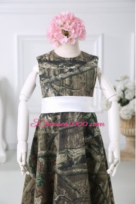 Multi-color Sleeveless Floor Length Belt Zipper Flower Girl Dress