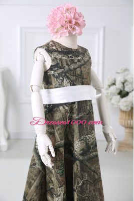 Multi-color Sleeveless Floor Length Belt Zipper Flower Girl Dress