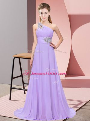 Graceful Lavender Chiffon Lace Up Formal Dresses Sleeveless Floor Length Beading