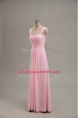 Sleeveless Chiffon Floor Length Zipper Evening Dress in Baby Pink with Ruching