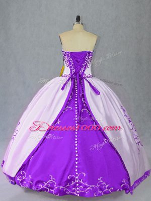 Sweet Satin Sleeveless Floor Length 15 Quinceanera Dress and Embroidery