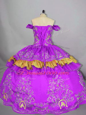 Modest Purple Off The Shoulder Neckline Embroidery Sweet 16 Quinceanera Dress Sleeveless Lace Up