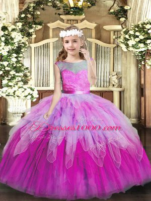Super Scoop Sleeveless Lace Up Little Girl Pageant Dress Multi-color Tulle