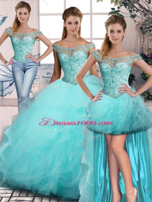 Stunning Tulle Sleeveless Sweet 16 Quinceanera Dress and Beading and Ruffles