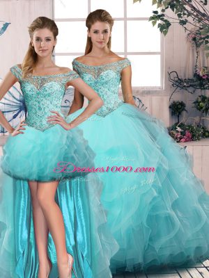 Stunning Tulle Sleeveless Sweet 16 Quinceanera Dress and Beading and Ruffles