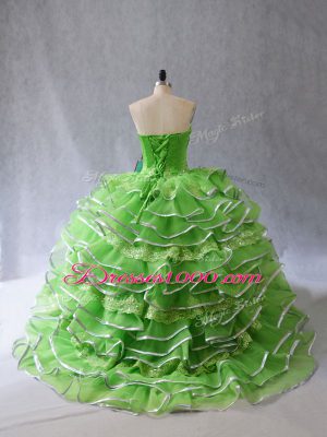 Exquisite Sweetheart Lace Up Appliques and Ruffles Vestidos de Quinceanera Brush Train Sleeveless