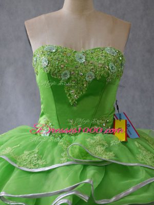 Exquisite Sweetheart Lace Up Appliques and Ruffles Vestidos de Quinceanera Brush Train Sleeveless