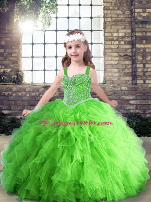 Low Price Floor Length Little Girls Pageant Gowns Straps Sleeveless Lace Up