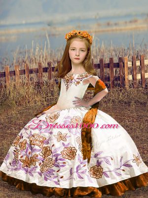 Adorable Embroidery Kids Pageant Dress White Lace Up Sleeveless Floor Length