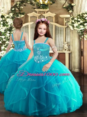 Flirting Strapless Sleeveless Tulle Quinceanera Dress Beading and Ruffles Lace Up