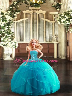 Flirting Strapless Sleeveless Tulle Quinceanera Dress Beading and Ruffles Lace Up