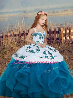 Blue Sleeveless Lace Up Little Girls Pageant Dress for Party and Wedding Party