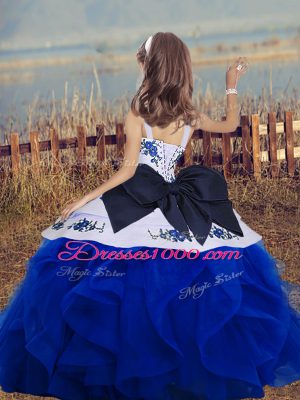 Blue Sleeveless Lace Up Little Girls Pageant Dress for Party and Wedding Party