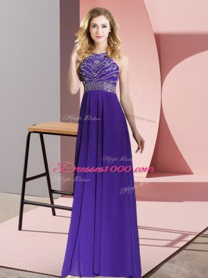 Dazzling Purple Empire Chiffon Scoop Sleeveless Beading Floor Length Backless Prom Dresses