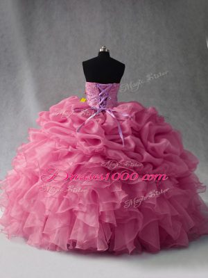 Beauteous Sweetheart Sleeveless Organza Quinceanera Gowns Beading and Ruffles and Pick Ups Lace Up