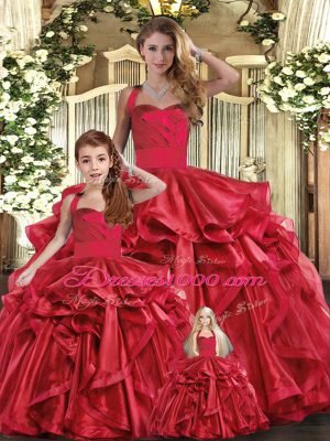 Sumptuous Straps Sleeveless Organza Quinceanera Dresses Ruffles Lace Up