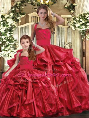 Sumptuous Straps Sleeveless Organza Quinceanera Dresses Ruffles Lace Up