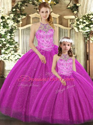 Pretty Sleeveless Lace Up Floor Length Beading Quinceanera Dress