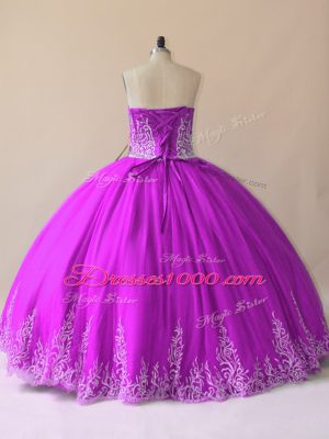 Floor Length Purple Quince Ball Gowns Tulle Sleeveless Embroidery