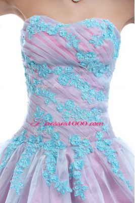 Free and Easy Sleeveless Organza Floor Length Lace Up Ball Gown Prom Dress in Light Blue with Appliques