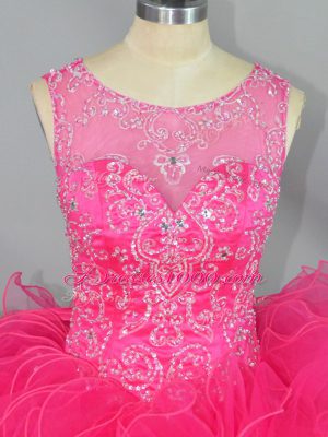 Hot Pink Scoop Neckline Beading and Ruffles Sweet 16 Dresses Sleeveless Lace Up