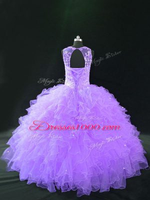 Hot Sale Floor Length Lace Up 15 Quinceanera Dress Lavender for Sweet 16 and Quinceanera with Beading and Ruffles
