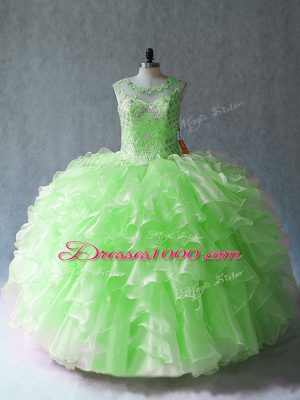 Beautiful Sleeveless Organza Floor Length Lace Up Sweet 16 Dress in with Beading and Ruffles
