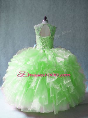 Beautiful Sleeveless Organza Floor Length Lace Up Sweet 16 Dress in with Beading and Ruffles