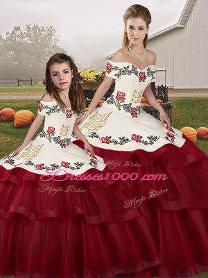 Embroidery and Ruffled Layers 15 Quinceanera Dress Wine Red Lace Up Sleeveless Brush Train