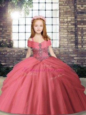 Sweet Watermelon Red Sleeveless Beading Floor Length Pageant Dress for Teens