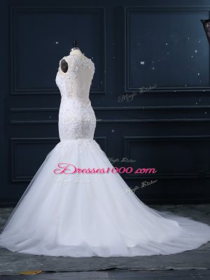 Noble White Wedding Dresses Straps Sleeveless Brush Train Side Zipper