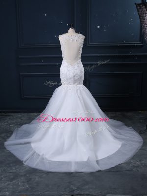 Noble White Wedding Dresses Straps Sleeveless Brush Train Side Zipper