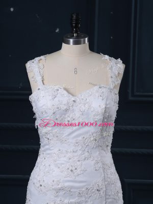 Noble White Wedding Dresses Straps Sleeveless Brush Train Side Zipper