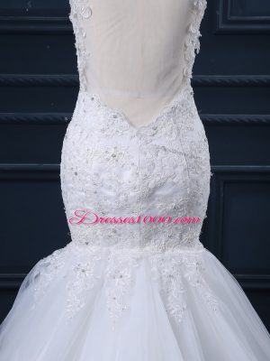 Noble White Wedding Dresses Straps Sleeveless Brush Train Side Zipper