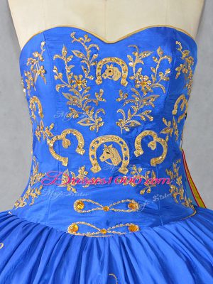 Blue Lace Up 15th Birthday Dress Embroidery and Bowknot Sleeveless Floor Length