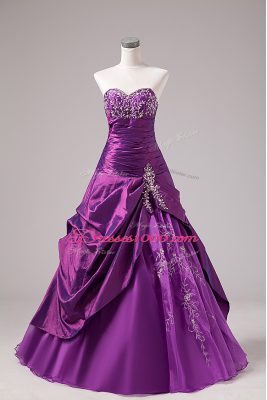 Elegant Sleeveless Floor Length Embroidery Lace Up Quinceanera Dress with Eggplant Purple