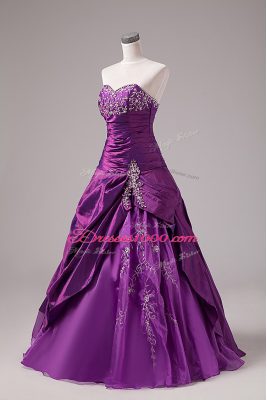 Elegant Sleeveless Floor Length Embroidery Lace Up Quinceanera Dress with Eggplant Purple