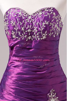 Elegant Sleeveless Floor Length Embroidery Lace Up Quinceanera Dress with Eggplant Purple