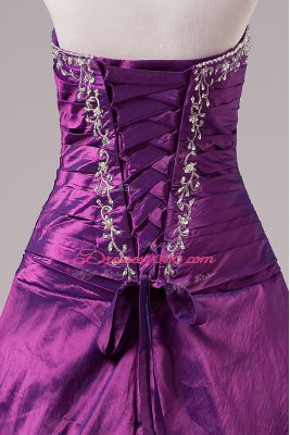 Elegant Sleeveless Floor Length Embroidery Lace Up Quinceanera Dress with Eggplant Purple