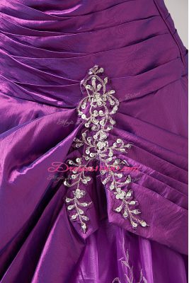 Elegant Sleeveless Floor Length Embroidery Lace Up Quinceanera Dress with Eggplant Purple