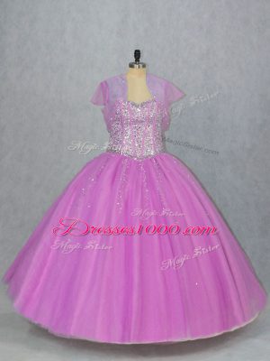 Low Price Sweetheart Sleeveless Quinceanera Dresses Floor Length Beading Lilac Tulle