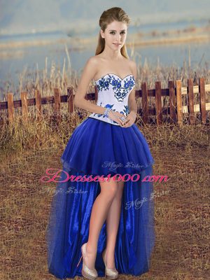 Decent High Low Lace Up Dress Like A Star Royal Blue for Prom and Party with Embroidery