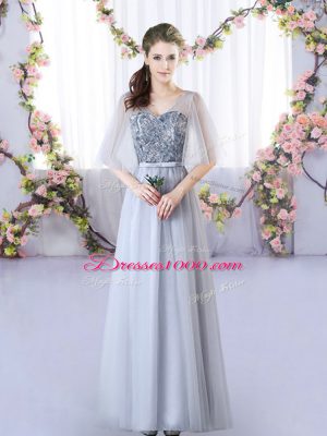 Free and Easy Grey V-neck Lace Up Appliques Quinceanera Dama Dress Sleeveless