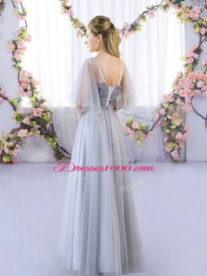 Free and Easy Grey V-neck Lace Up Appliques Quinceanera Dama Dress Sleeveless