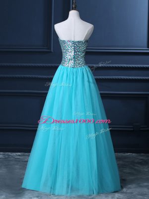 Admirable Sleeveless Floor Length Beading Zipper Pageant Dress with Aqua Blue